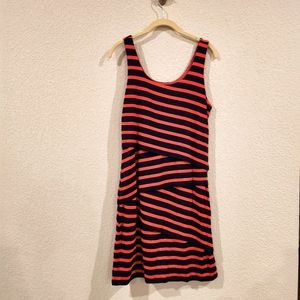 LOFT X-Small Pink Striped Asymmetrical Shuft Dress